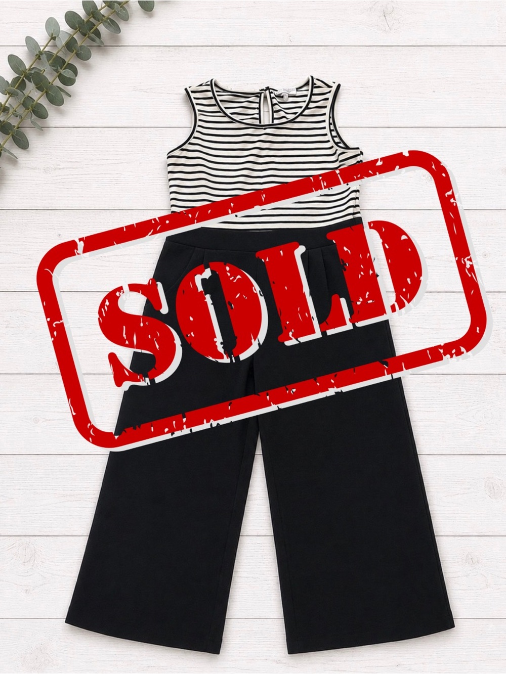 💎 Luxology Striped Wide Leg Jumpsuit Black & Ivory Size Large
